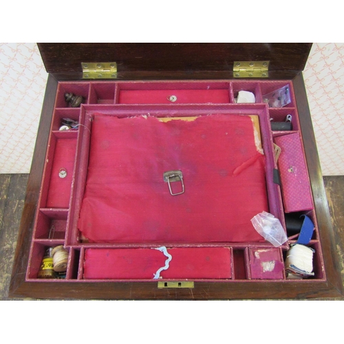 2650 - A Regency mahogany rectangular rosewood ladies sewing table, the rising lid revealing the original f... 