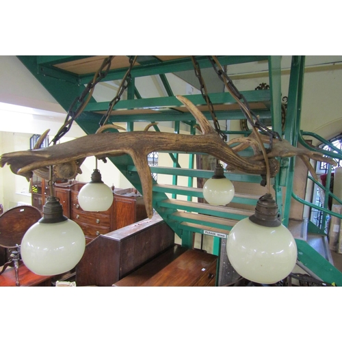 2665 - A pendant ceiling light formed from four stags antlers, circular in shape, hung with four lights