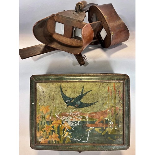 1512 - Two 19th century wooden stereoscopes and a collection stereoscopic photographs of varying topics, co... 