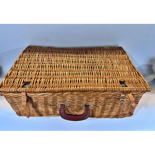 1527 - A 1950’s Sirram picnic basket with yellow plastic plates, sandwich boxes, cups, condiments etc (not ... 