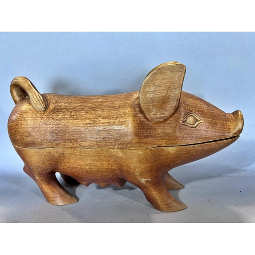 1532 - A novelty wooden pig trinket box, two Inuit carvings, a Kalimba thumb instrument, a Japanese black l... 