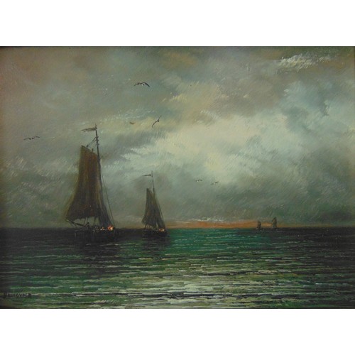 58 - Breedveld (Dutch, 20th Century) - Ships at Sea, oil on board, signed lower left, 24 x 18 cm, framed