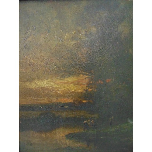 59 - Initialled GL (19th Century), Figures by the Water, oil on panel, initials lower right, 19 x 24 cm (... 