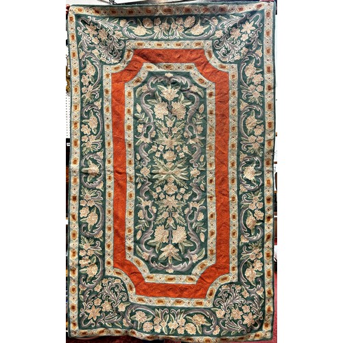 1655 - A Kashmiri Hand Stitched Wall Hanging with a central floral panel and running floral border 147cm x ... 