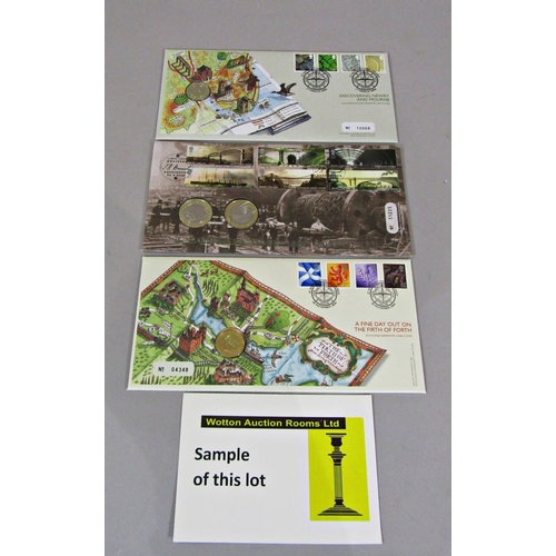 312 - 32 limited issue commemorative stamp/coin sets including 2009 Kew Gardens 50p, others containing £5,... 