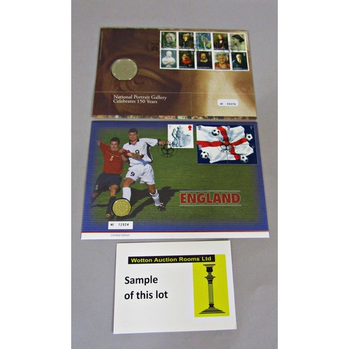 312 - 32 limited issue commemorative stamp/coin sets including 2009 Kew Gardens 50p, others containing £5,... 