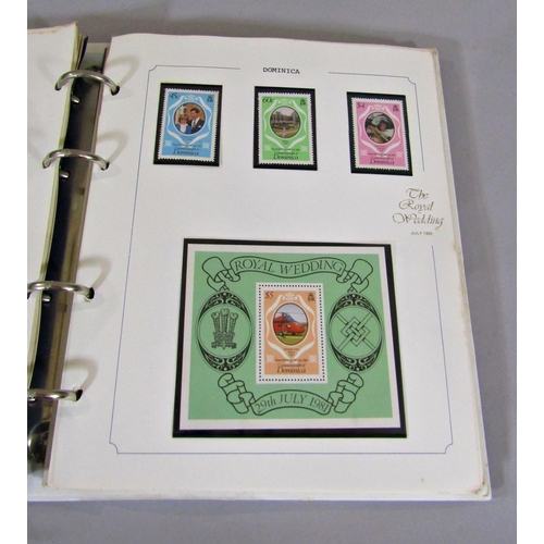 313 - three folders containing commemorative stamps f the wedding of HRH Prince of Wales and Lady Diana Sp... 