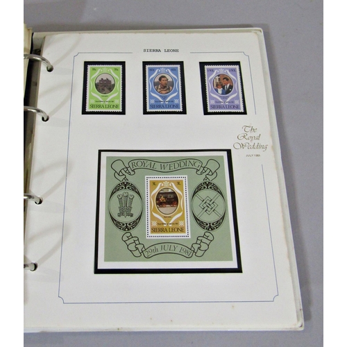 313 - three folders containing commemorative stamps f the wedding of HRH Prince of Wales and Lady Diana Sp... 