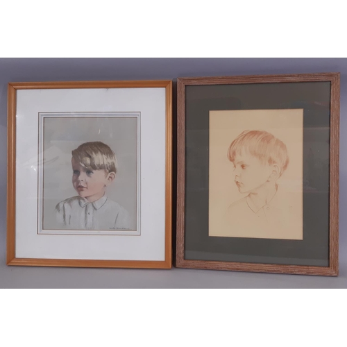 53 - Ursula Bradley - Two conté studies of a Boy, one signed below, one initialled with inscribed label v... 