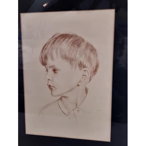 53 - Ursula Bradley - Two conté studies of a Boy, one signed below, one initialled with inscribed label v... 