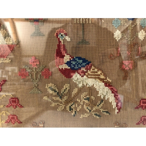 157 - A 19th Century Tapestry Sampler, by Margaret Blanton, depicting a pheasant, 41 x 53 cm, framed and g... 