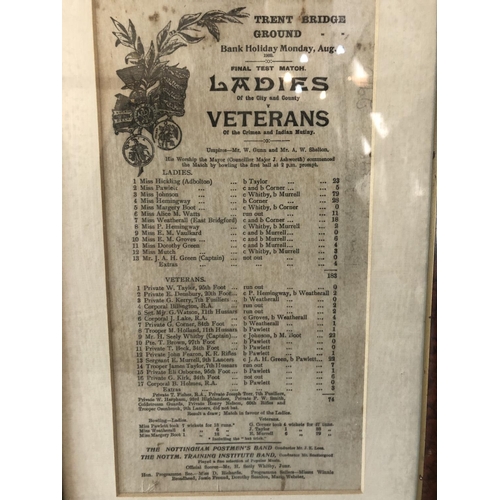 179 - Cricket Interest - Printed silk scorecard of the final test match 'Ladies' of the City and County Vs... 