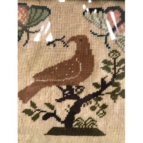 180 - 19th Century Tapestry Sampler, depicting a bird perched on a branch and two butterflies, 20 x 20 cm,... 