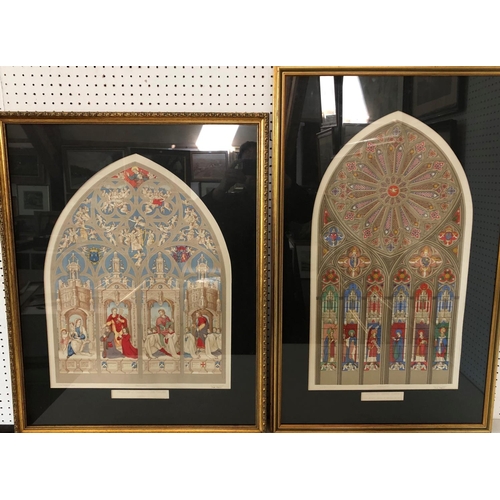 188 - Two chromolithograph prints of illustrations of French Cathedral stained glass windows titled 'Vitra... 