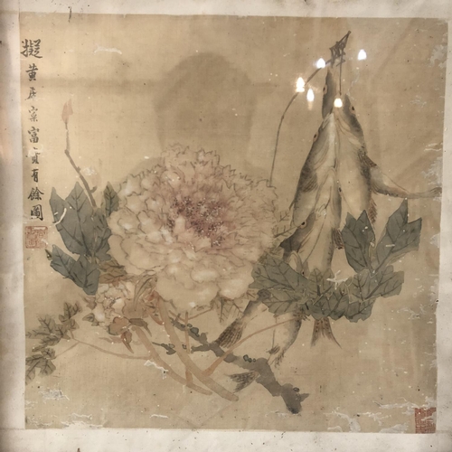 133 - Two Chinese 19th Century Watercolour and Ink Paintings on Silk, depicting chrysanthemum, blossom, in... 