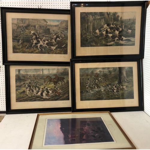 154 - Five Hunting Related Prints: After Arthur Davis - set of four colour prints - 'A Brush with the Enem... 