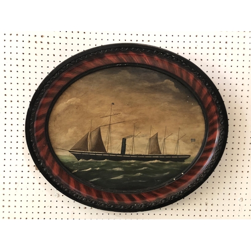 121 - SS Great Britain (British, Naive School) - oil on oval board, newspaper print attached verso, 50 x 4... 