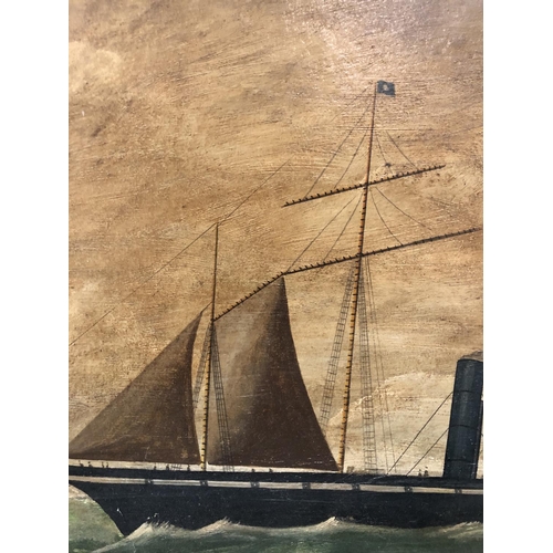 121 - SS Great Britain (British, Naive School) - oil on oval board, newspaper print attached verso, 50 x 4... 