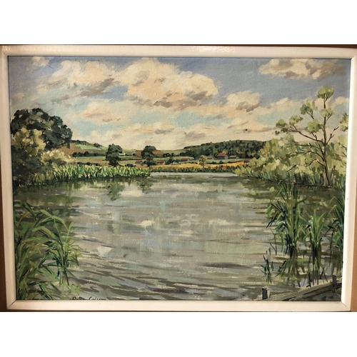 122 - Two Paintings: Peter Collens - 'Patching Pond, Clapham', oil on board, signed lower left, labelled v... 