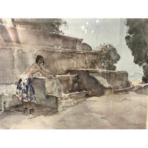 100 - William Russell Flint (1880-1969) - Girl in Floral Dress Washing Clothes, signed print with pencil s... 