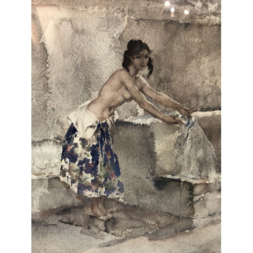 100 - William Russell Flint (1880-1969) - Girl in Floral Dress Washing Clothes, signed print with pencil s... 