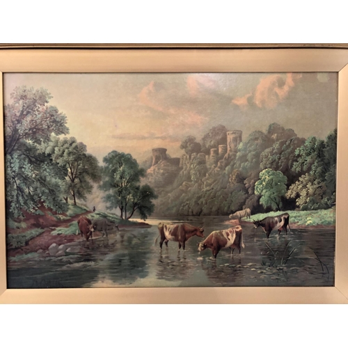 102 - After B. Cook - Watering Cows, early 20th century lithograph, 47 x 72 cm, in moulded gilt frame with... 