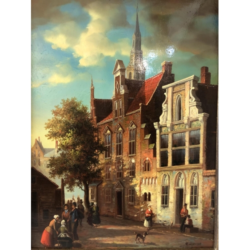 105 - G. Schroter (20th Century) - Dutch Street Scene, oil on panel, signed lower right, 40 x 29.5 cm, gil... 