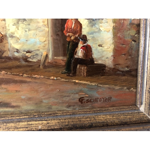 105 - G. Schroter (20th Century) - Dutch Street Scene, oil on panel, signed lower right, 40 x 29.5 cm, gil... 