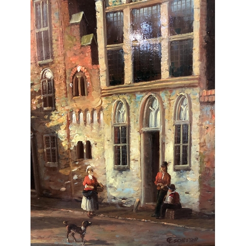 105 - G. Schroter (20th Century) - Dutch Street Scene, oil on panel, signed lower right, 40 x 29.5 cm, gil... 