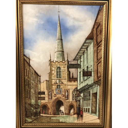 106 - Two Paintings of Bristol Street Scenes: F. Andrews - 'St. Johns Archway, Bristol', acrylic on board,... 