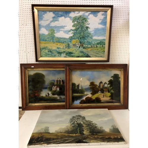 112 - Four Paintings: S. W. Corton - Country Road, oil on canvas, signed lower right; Two landscape painti... 