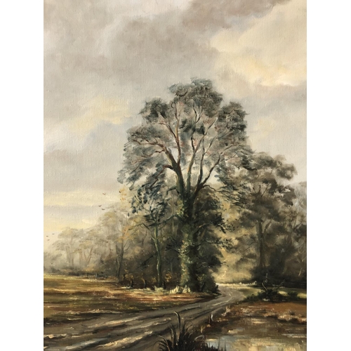 112 - Four Paintings: S. W. Corton - Country Road, oil on canvas, signed lower right; Two landscape painti... 