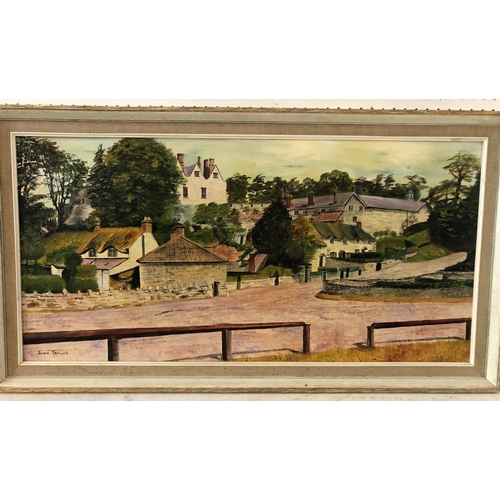 115 - Two Landscape Paintings: John Taylor - Village Scene, oil on board, signed; P. Morgan - Lighthouse o... 