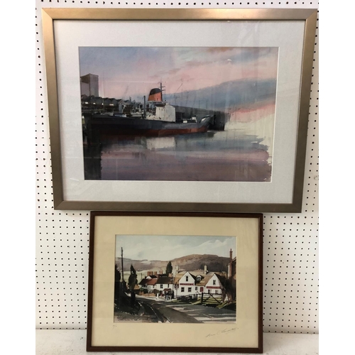 119 - Brian C. Lancaster - (1931-2005) - A Painting and Print: Ship at the Dock, watercolour, unsigned, la... 