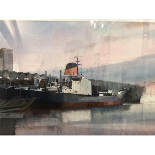 119 - Brian C. Lancaster - (1931-2005) - A Painting and Print: Ship at the Dock, watercolour, unsigned, la... 