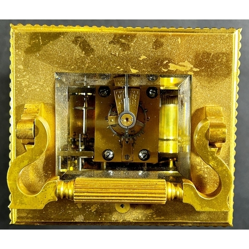 1368 - 19th century French carriage clock, the brass case with reeded columns, set within dog tooth borders... 