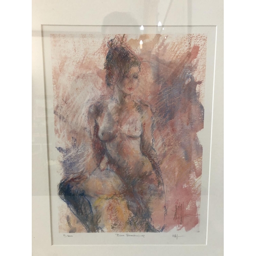 81 - Two Nude Female Studies - Woman in Dark Room, oil on board, unsigned, 35 x 35 cm; 'Blue Stockings', ... 