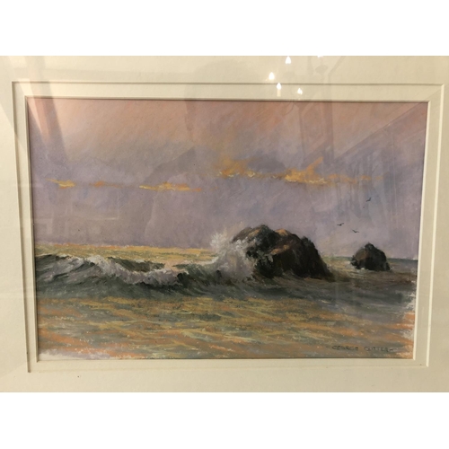 85 - George Cutter (Bristol Savages) - Two pastel works: River Scene, 47 x 68 cm; and Waves Crashing agai... 