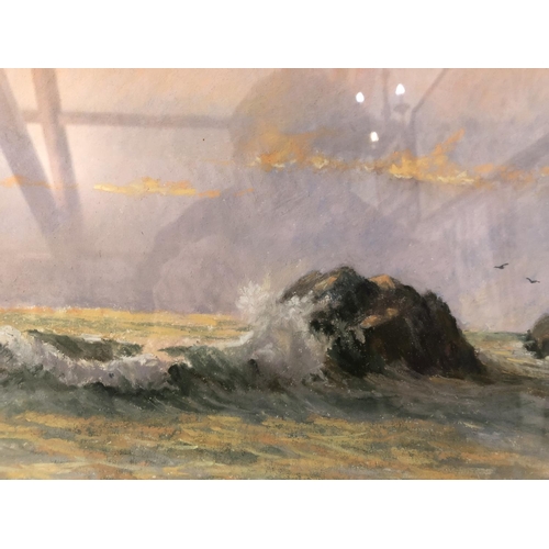 85 - George Cutter (Bristol Savages) - Two pastel works: River Scene, 47 x 68 cm; and Waves Crashing agai... 