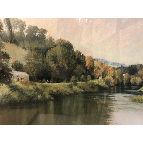 85 - George Cutter (Bristol Savages) - Two pastel works: River Scene, 47 x 68 cm; and Waves Crashing agai... 