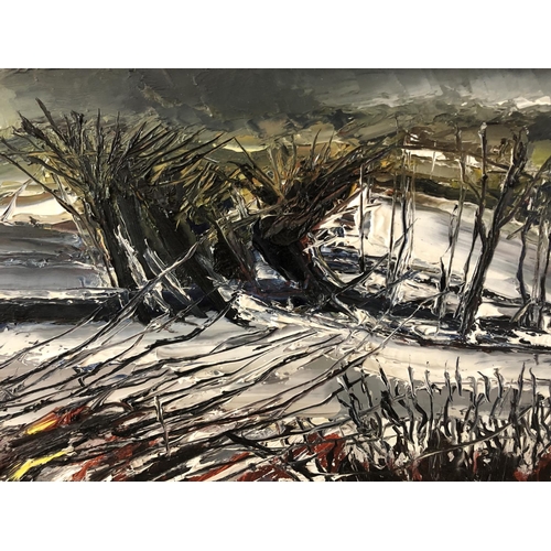 86 - Anthony Rossiter (1926-2000) - 'Hedgerow, Snow and Storm', oil on board, initialled lower right, tit... 