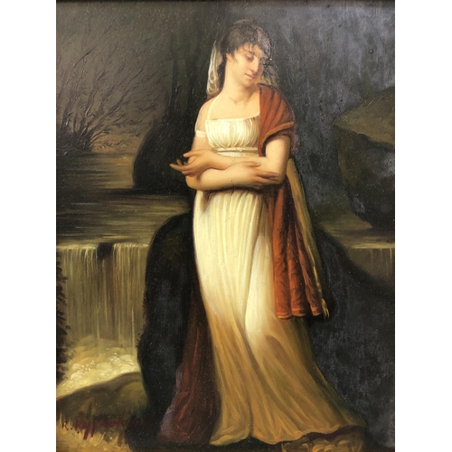 95 - R. Hoffmans (20th Century) - Woman Standing by Waterfall, oil on panel, signed lower left, 20 x 25 c... 