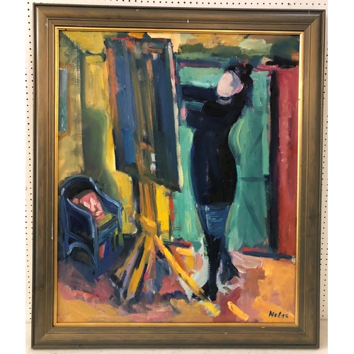 61 - Anthony Hodge (1948-2009) - Artist at Her Easel, oil on canvas, signed lower right, 92 x 76 cm, fram... 