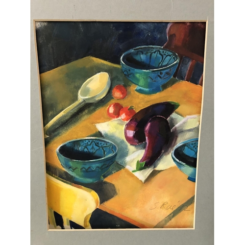 64 - Two 20th Century Artworks: Susie Rae - Still Life at the Table, acrylic on paper, signed and dated 1... 