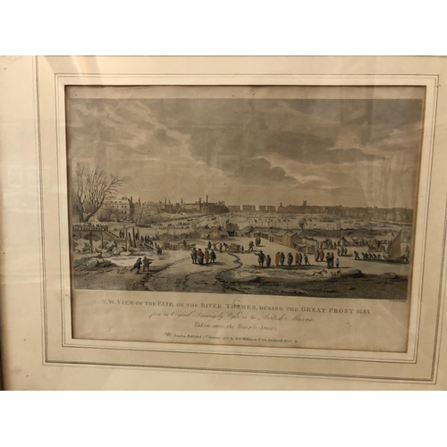 72 - Seven Prints and Engravings: J. Stow - 'N.W. View of the Fair on the River Thames during the Great F... 