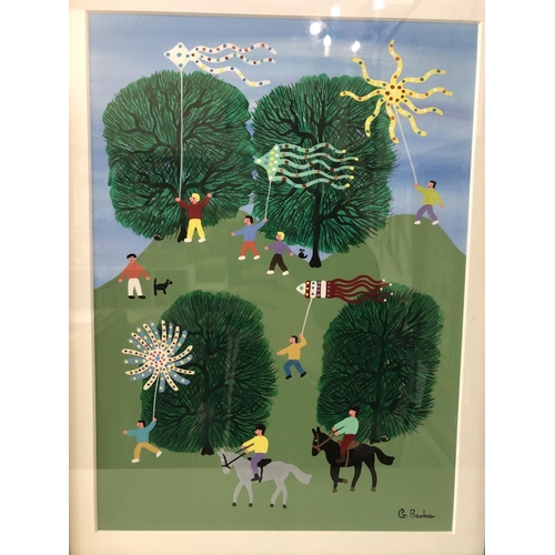 77 - Gordon Barker (b.1960) - Kite Flights and Horse Riding, acrylic on paper, signed below, 34.5 x 24.5,... 