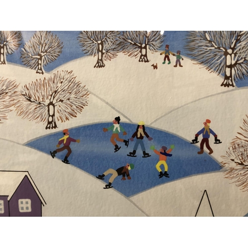 78 - Gordon Barker (b.1960) - Ice Skating on a Snowy Day, acrylic on paper, signed below, 34.5 x 24.5, mo... 