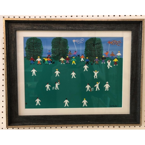 79 - Gordon Barker (b.1960) - A Game of Cricket, acrylic on paper, signed below, 34.5 x 24.5, mounted, fr... 