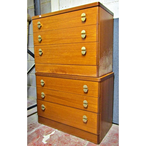 2501 - A pair of teak chests of drawers each enclosing three graduated drawers with brass fittings, 82 cm w... 