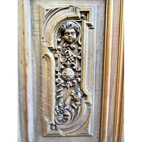 2538 - A fine quality 19th century mahogany and pine panelled frieze incorporating five carved panels with ... 